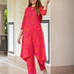 Jaitpuriya Women Pink And Red Pure Cotton Tunic Co-ord set