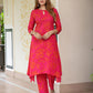Jaitpuriya Women Pink And Red Pure Cotton Tunic Co-ord set
