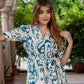 Jaitpuriya Women Turquoise Blue And Cream Pure Cotton Top Co-ord set