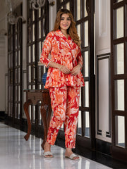 Jaitpuriya Women Red Pure Cotton Top Co-ord set