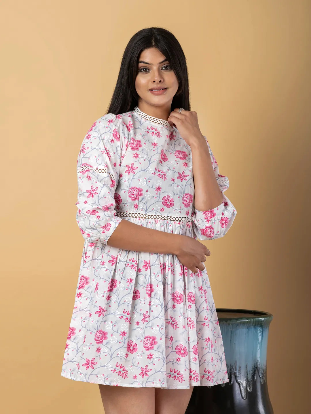 Jaitpuriya Women White Cotton A-Line Dresses