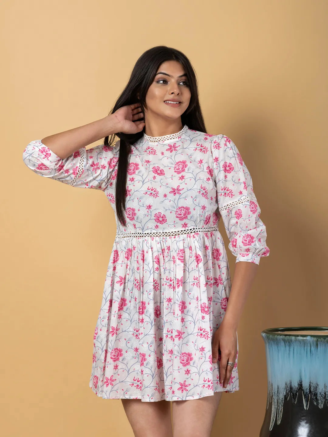 Jaitpuriya Women White Cotton A-Line Dresses