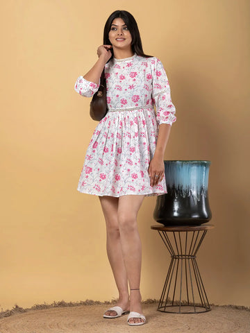 Jaitpuriya Women White Cotton A-Line Dresses