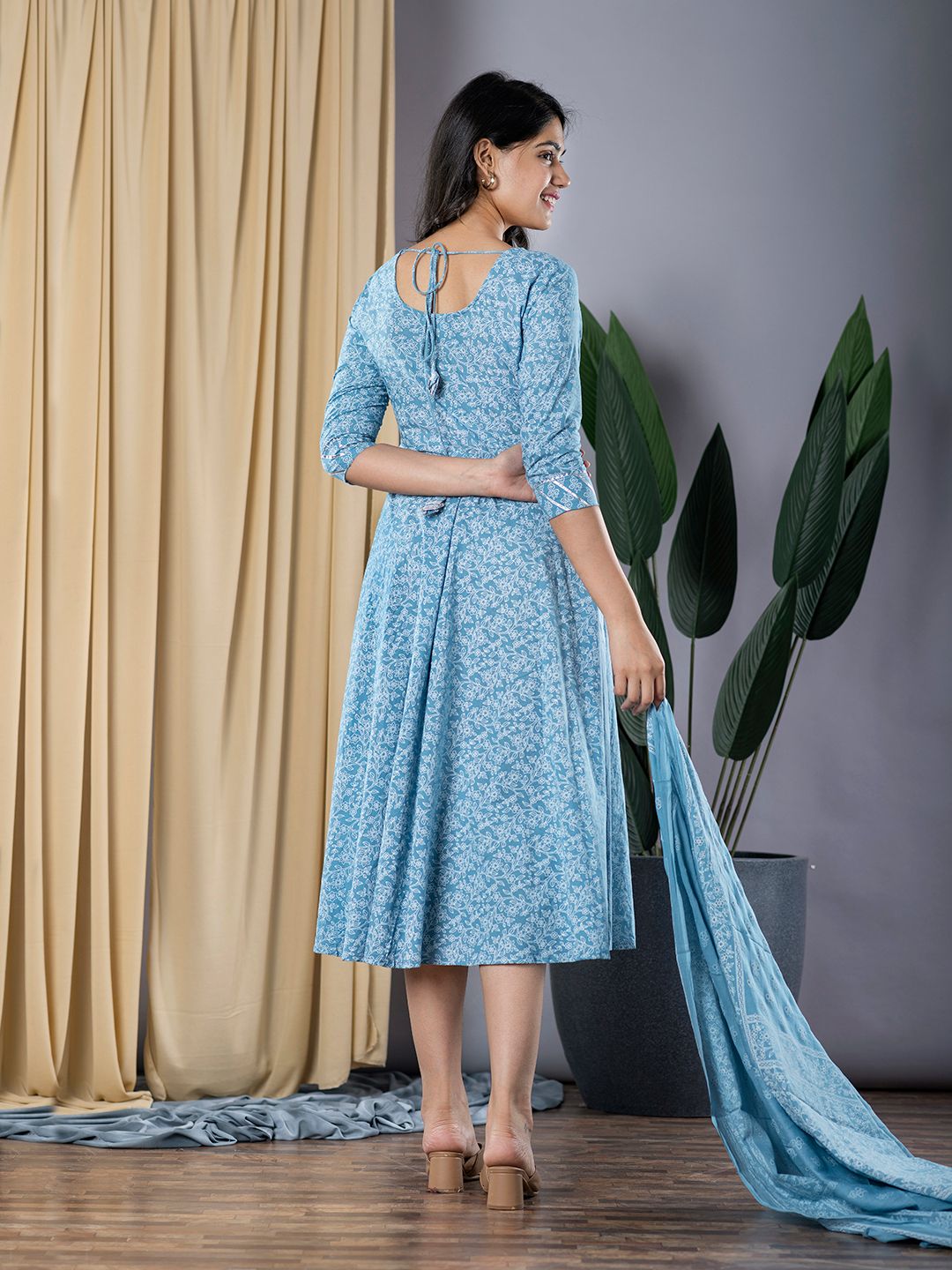 Sky Blue fit & flare Dress And Dupatta