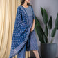 Navy Blue fit & flare Dress And Dupatta