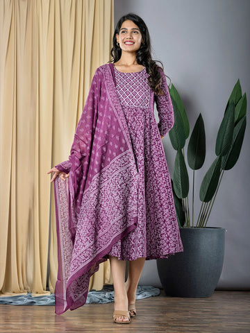 Purple fit & flare Dress And Dupatta