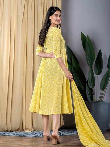 Yellow fit & flare Dress And Dupatta