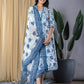 Blue Lace Work fit & flare Dress And Dupatta