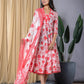 Red Lace Work fit & flare Dress And Dupatta