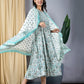 Grey And Turquoise fit & flare Dress And Dupatta