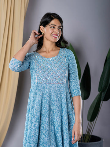 Jaitpuriya Women Sky Blue fit & flare Dress