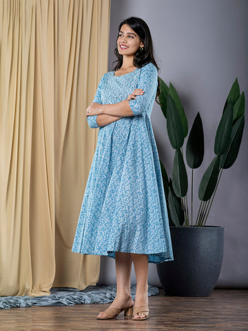 Jaitpuriya Women Sky Blue fit & flare Dress