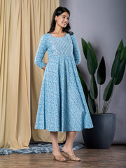 Jaitpuriya Women Sky Blue fit & flare Dress