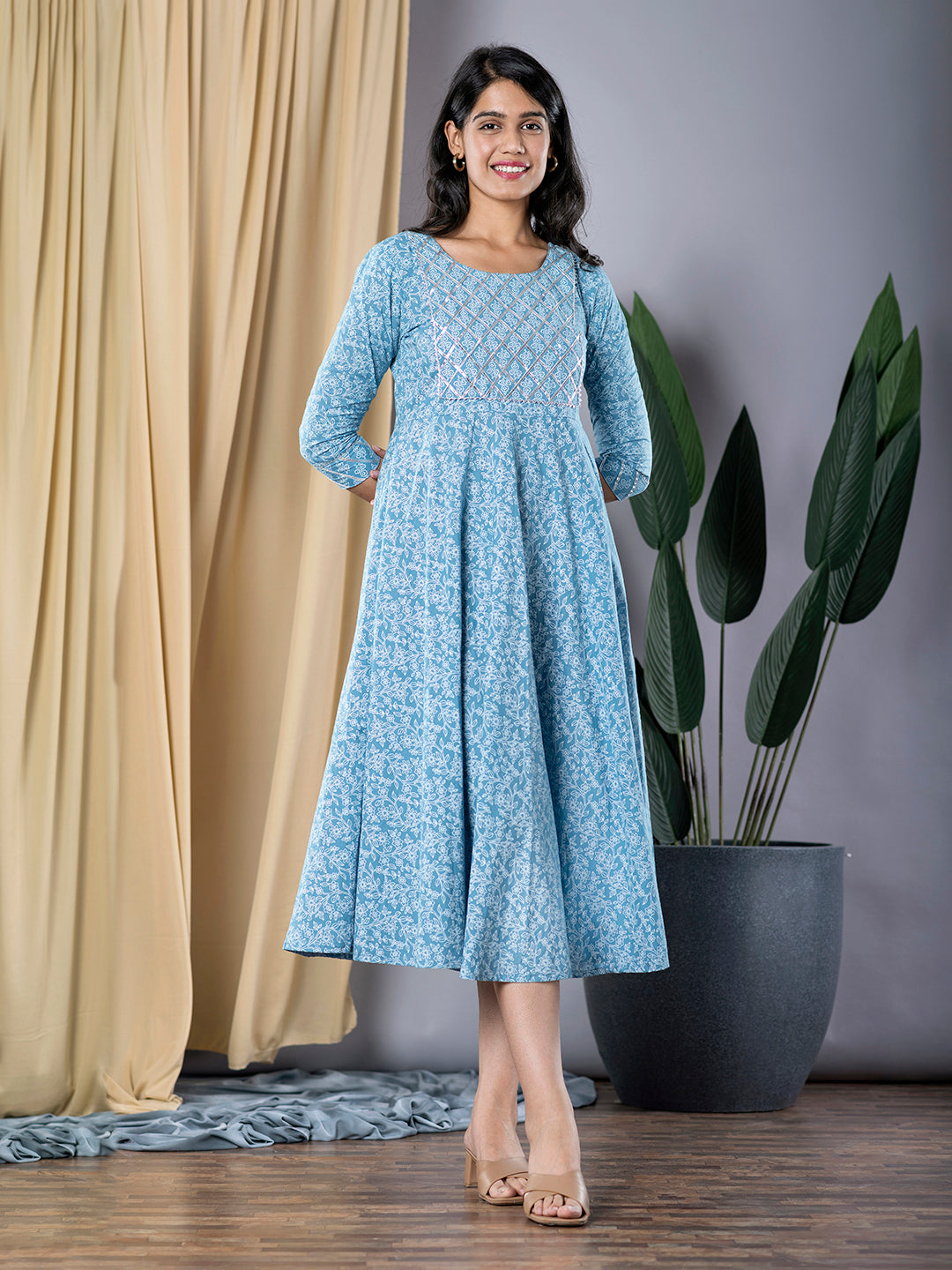 Jaitpuriya Women Sky Blue fit & flare Dress