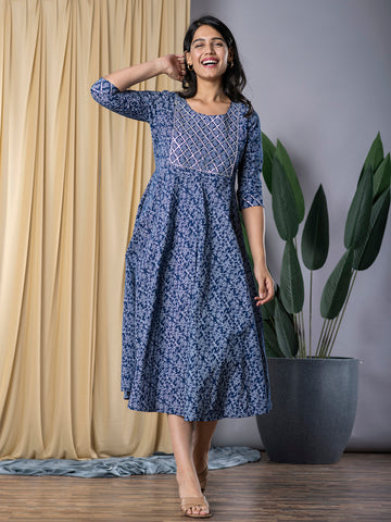 Jaitpuriya Women Navy Blue fit & flare Dress