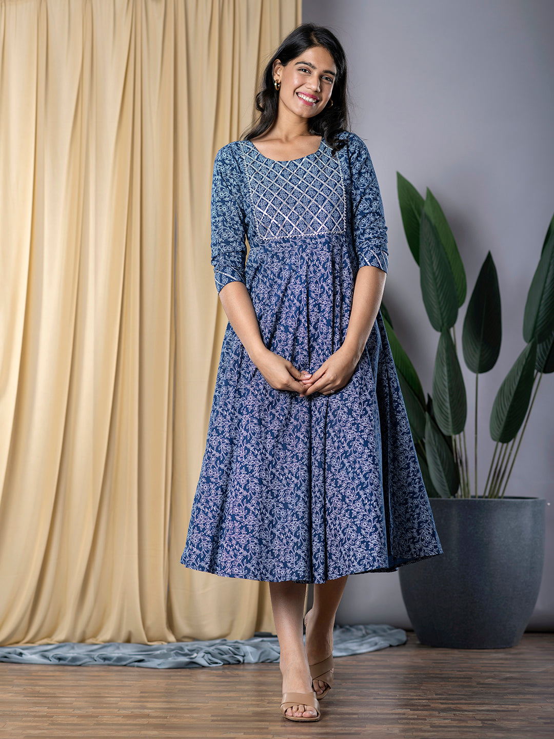Jaitpuriya Women Navy Blue fit & flare Dress