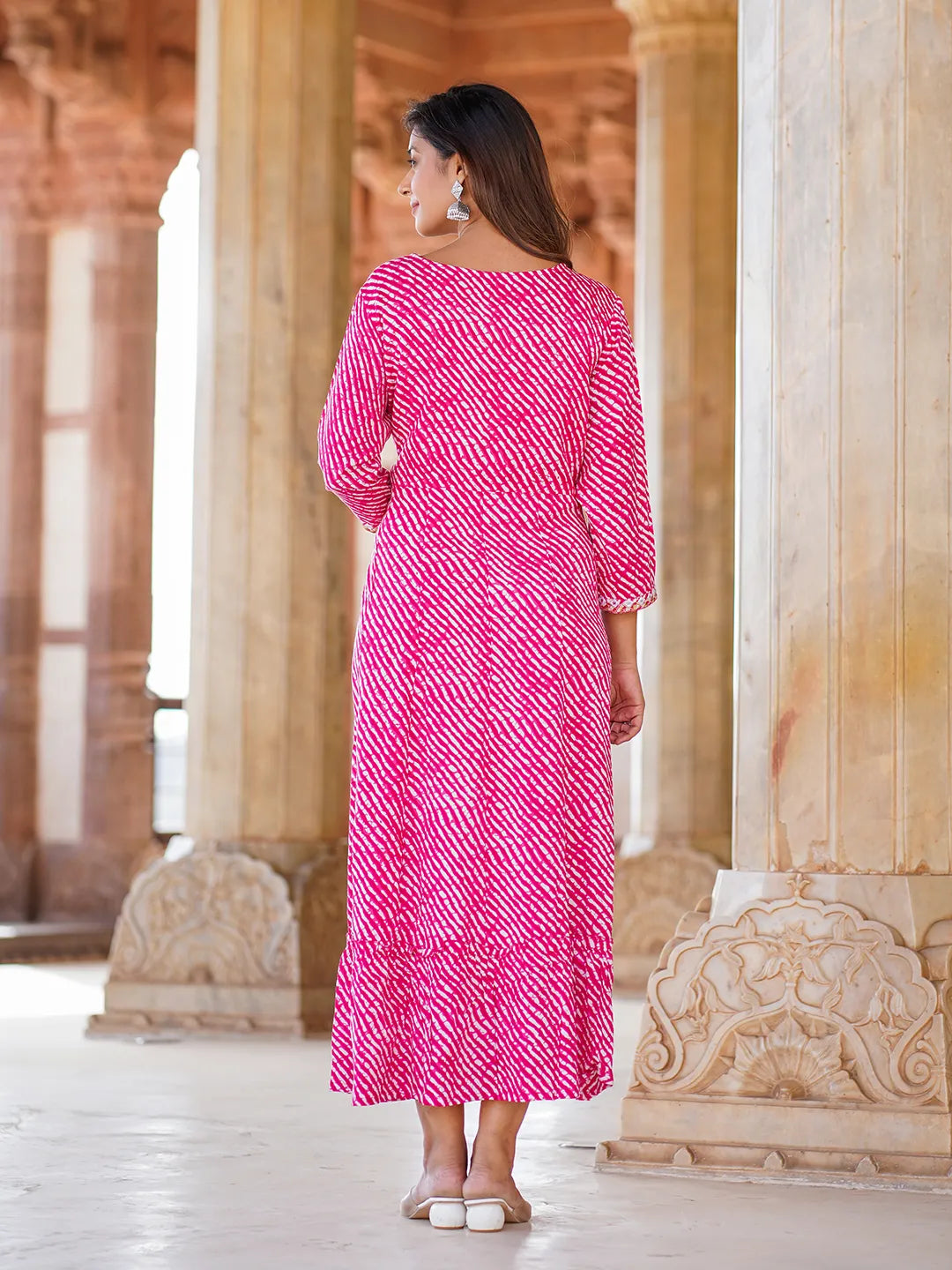 Jaitpuriya Women Pink striped Anarkali Dress