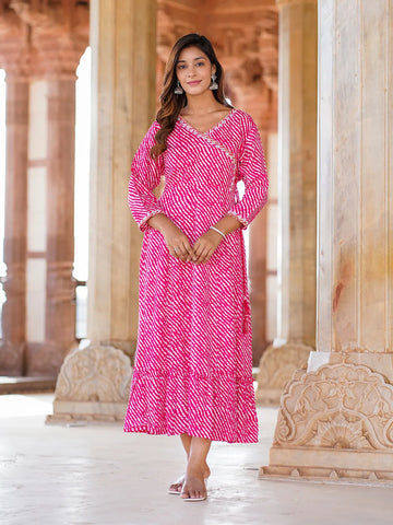 Jaitpuriya Women Pink striped Anarkali Dress