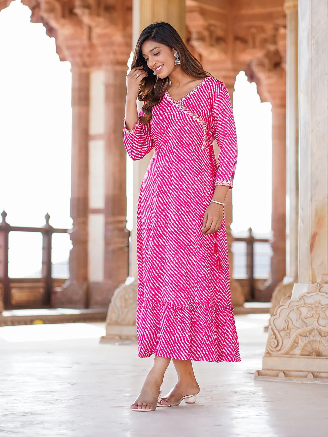 Jaitpuriya Women Pink striped Anarkali Dress