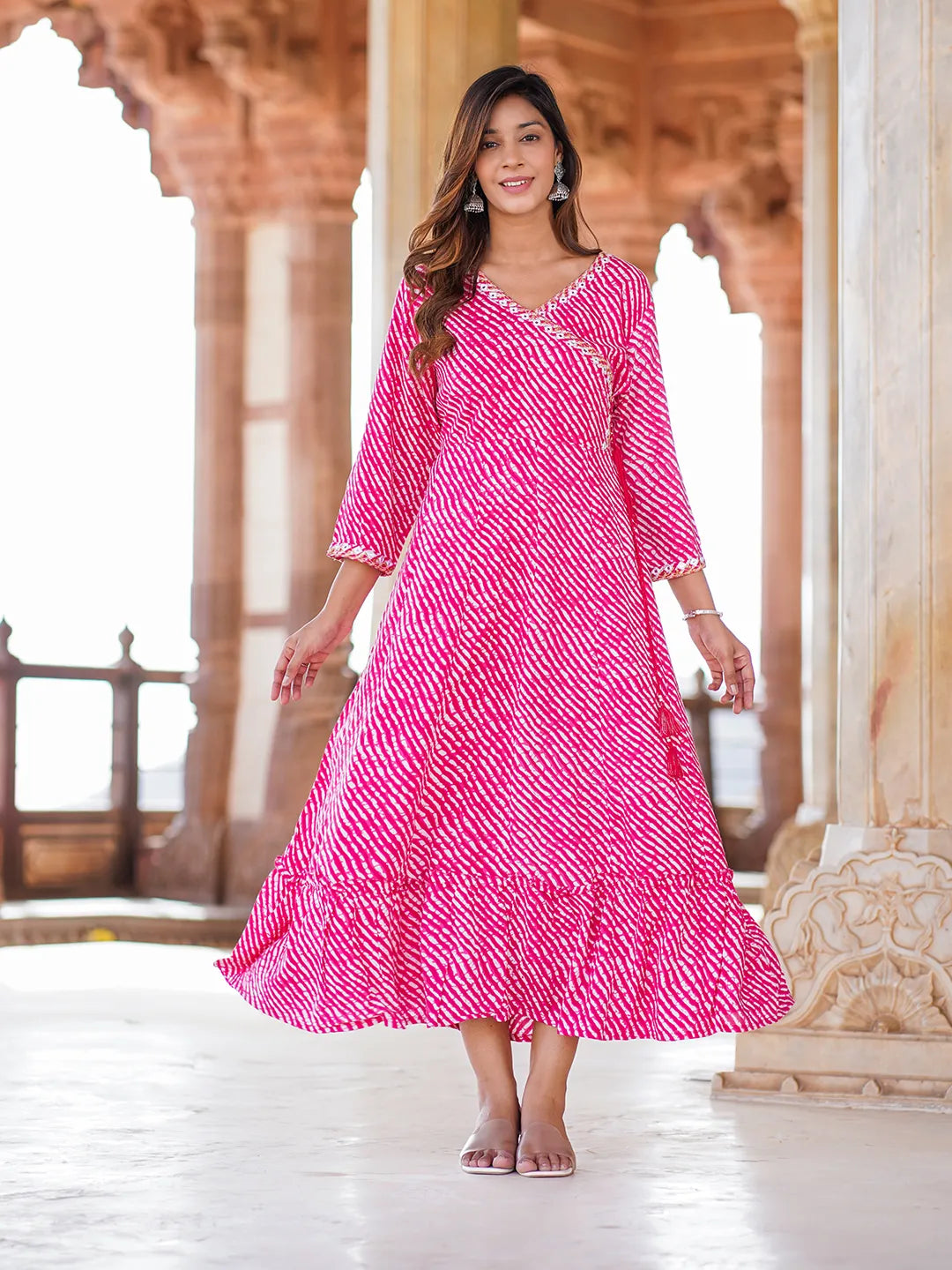 Jaitpuriya Women Pink striped Anarkali Dress