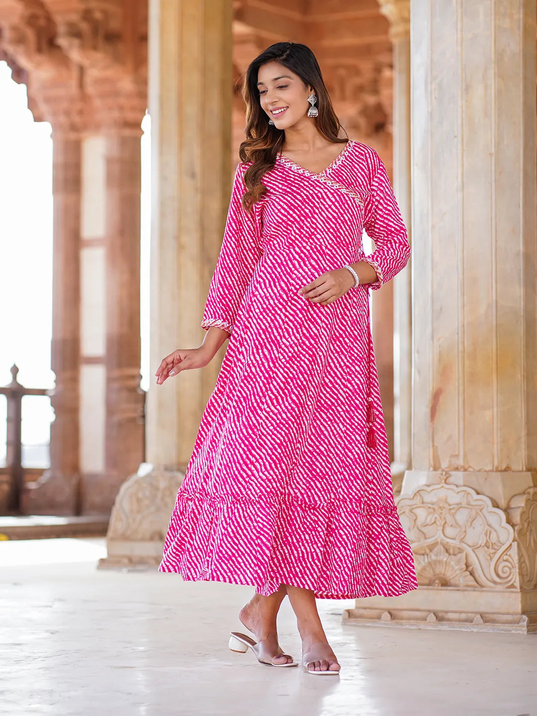 Jaitpuriya Women Pink striped Anarkali Dress