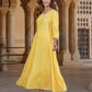 Jaitpuriya Women Yellow Striped Anarkali Dress