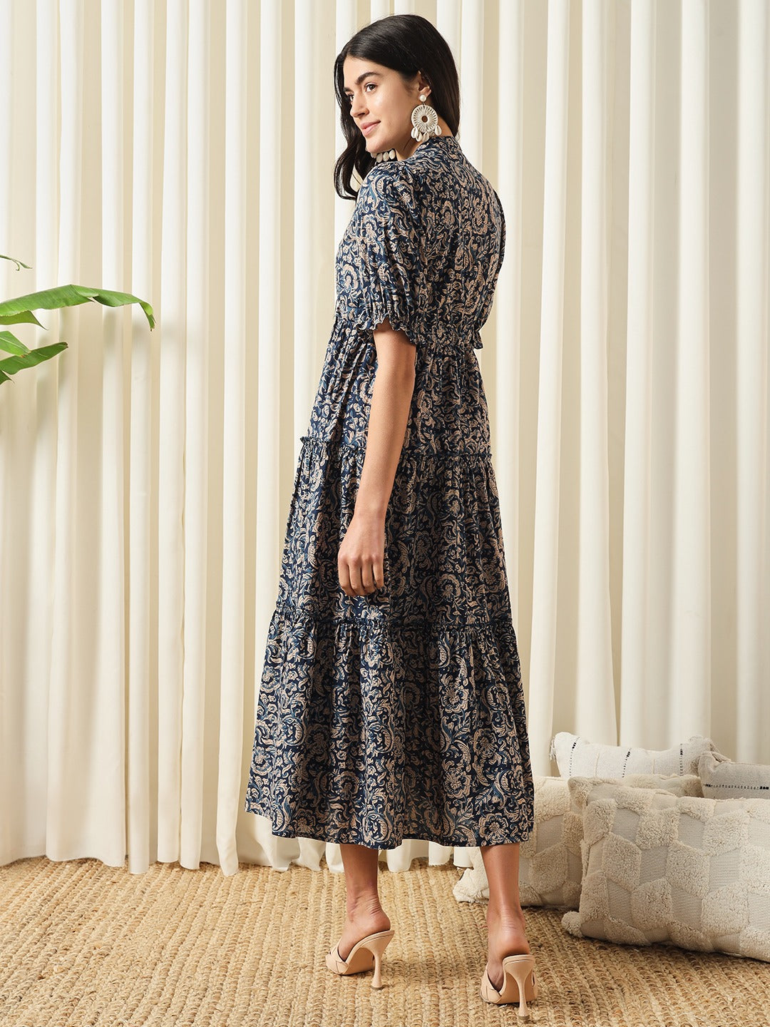 Jaitpuriya Women Blue A-Line Pure Cotton Dress