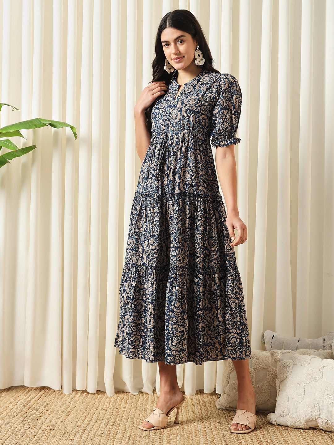 Jaitpuriya Women Blue A-Line Pure Cotton Dress
