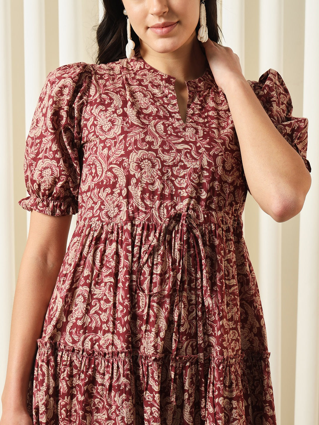 Jaitpuriya Women Maroon A-Line Pure Cotton Dress