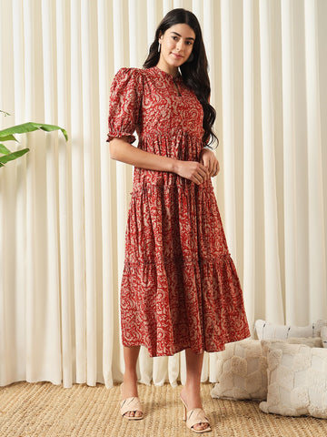 Jaitpuriya Women Red A-Line Pure Cotton Dress