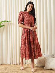 Jaitpuriya Women Red A-Line Pure Cotton Dress