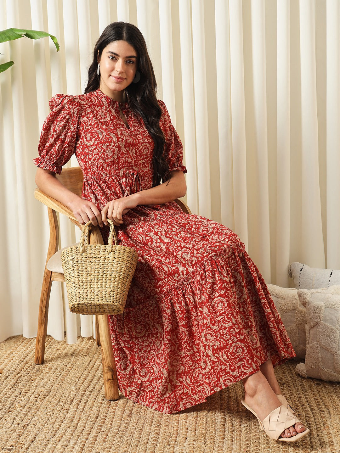 Jaitpuriya Women Red A-Line Pure Cotton Dress