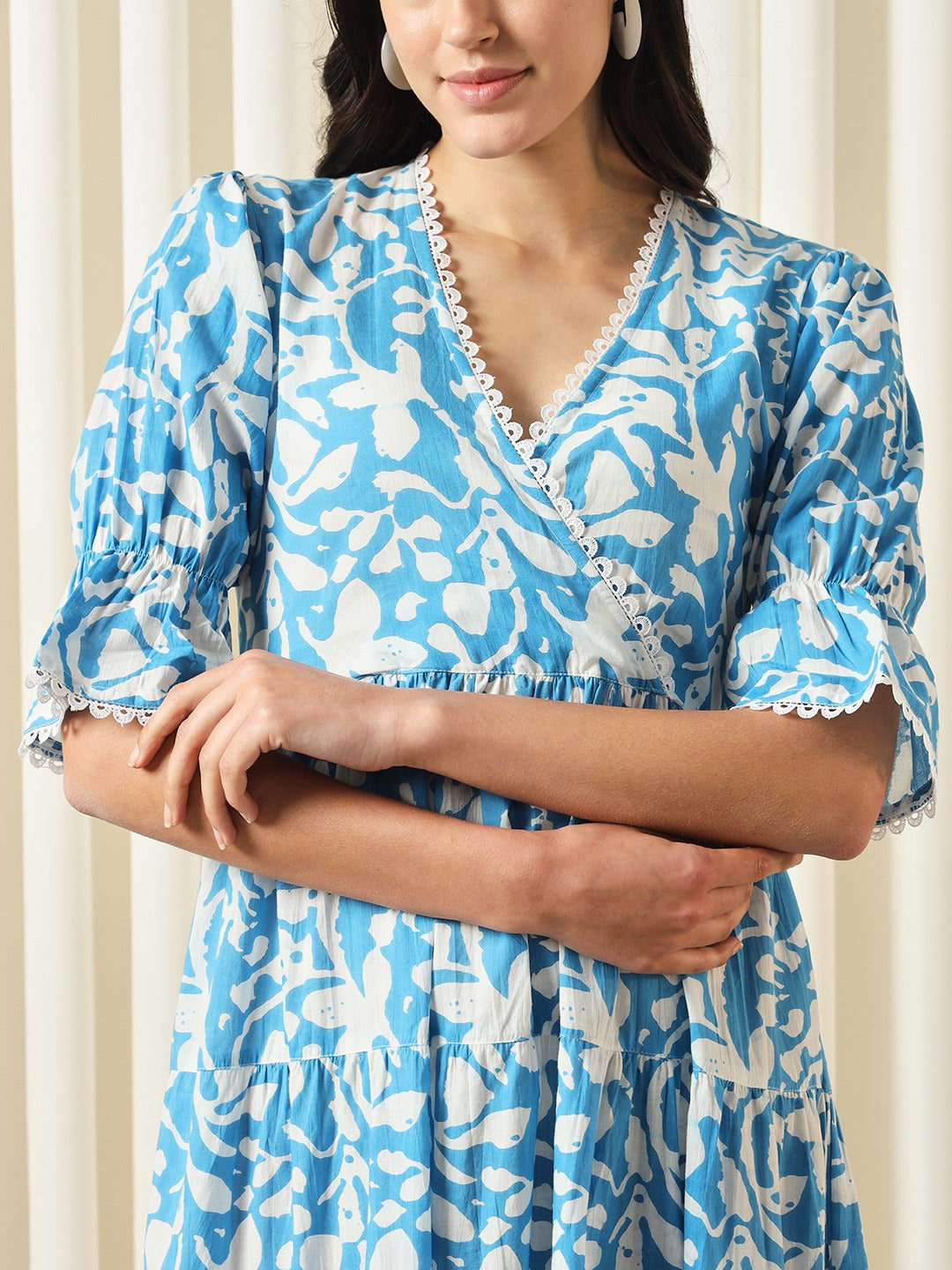 Jaitpuriya Women Turquoise blue Wrap Pure Cotton Dress