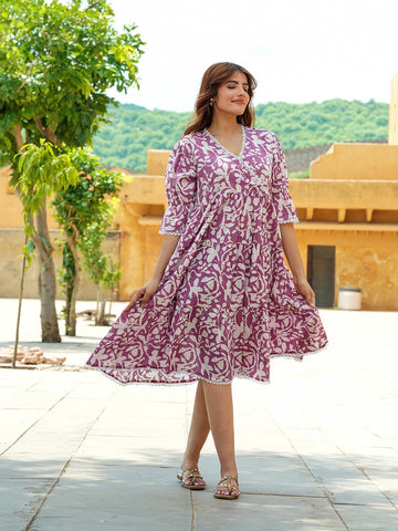 Jaitpuriya Women Mauve A-Line Angrakha Dress