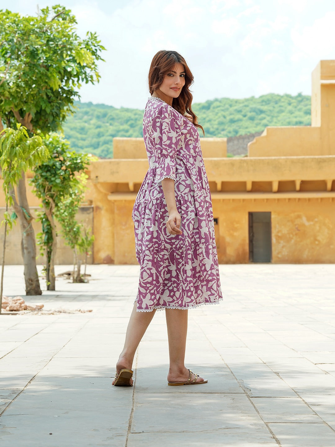 Jaitpuriya Women Mauve A-Line Angrakha Dress