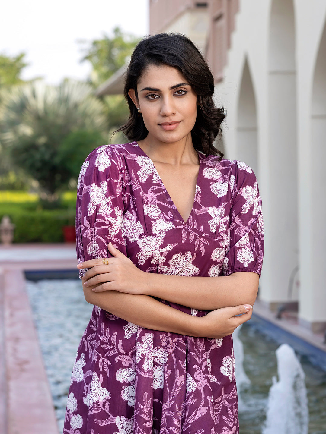 Jaitpuriya Women Purple Floral Print fit & flare Dresses