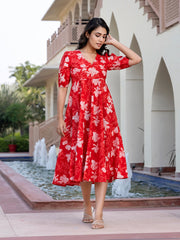 Jaitpuriya Women Red Floral Print fit & flare Dresses
