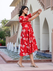 Jaitpuriya Women Red Floral Print fit & flare Dresses