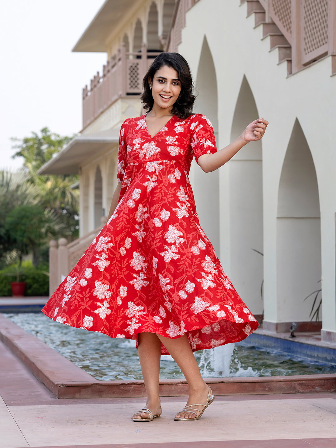 Jaitpuriya Women Red Floral Print fit & flare Dresses
