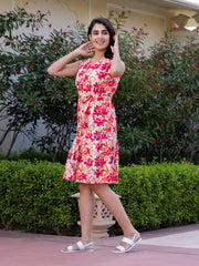 Jaitpuriya Women Orange Gathered or Pleated fit & flare Dresses