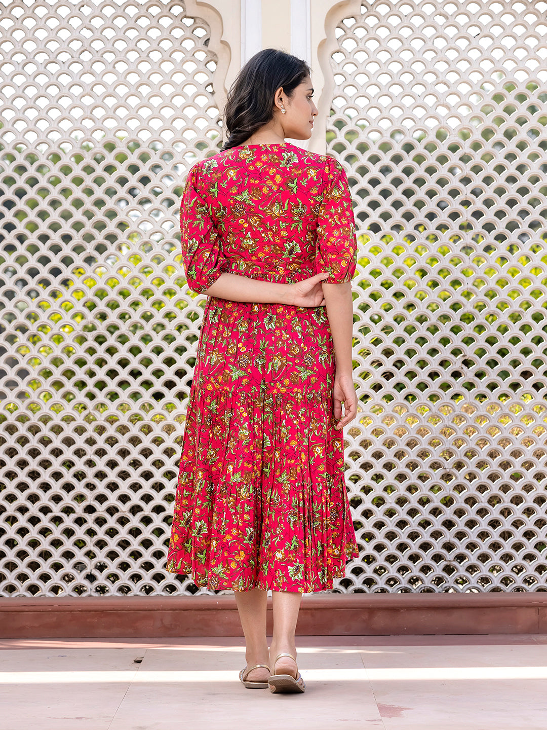 Jaitpuriya Women Pink Gathered or Pleated Maxi Dresses