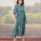 Jaitpuriya Women Turquoise Gathered or Pleated Maxi Dresses