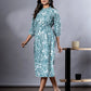 Jaitpuriya Women Turquoise And White Paisley Print fit & flare Dresses