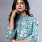 Jaitpuriya Women Turquoise And White Paisley Print fit & flare Dresses