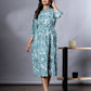 Jaitpuriya Women Turquoise And White Paisley Print fit & flare Dresses