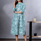 Jaitpuriya Women Turquoise And White Paisley Print fit & flare Dresses