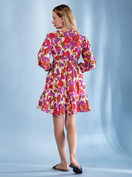 Jaitpuriya Women Yellow and Green Floral Print Fit and Flare Dress