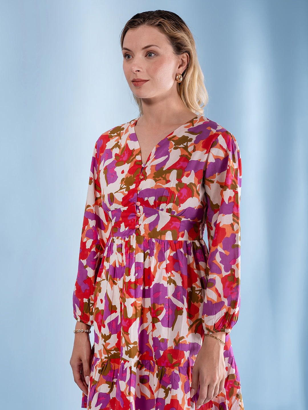 Jaitpuriya Women Yellow and Green Floral Print Fit and Flare Dress