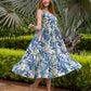 Jaitpuriya Women Teal Blue And Cream Pure Cotton fit & flare Dresses
