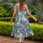 Jaitpuriya Women Teal Blue And Cream Pure Cotton fit & flare Dresses